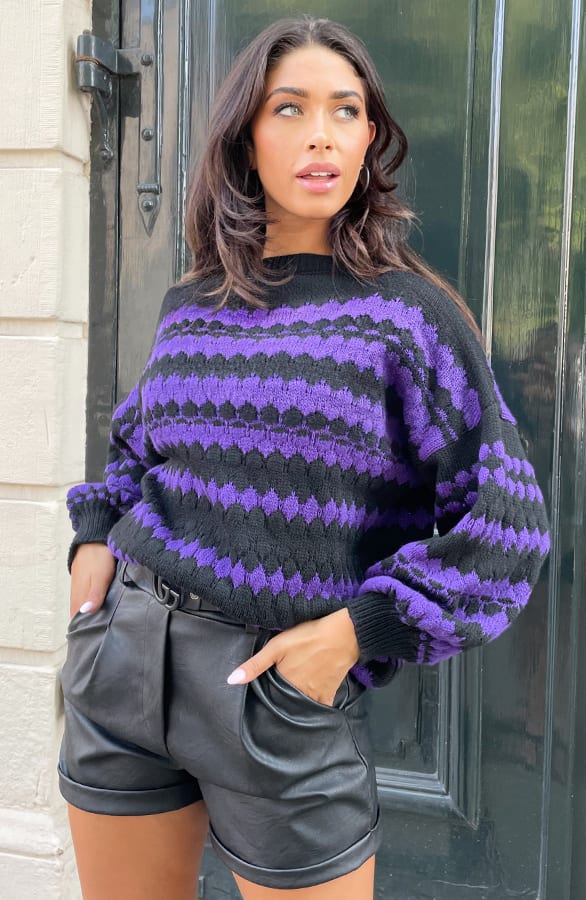 Boho Knitted Sweater Dark Purple – shoparchief, foto 1