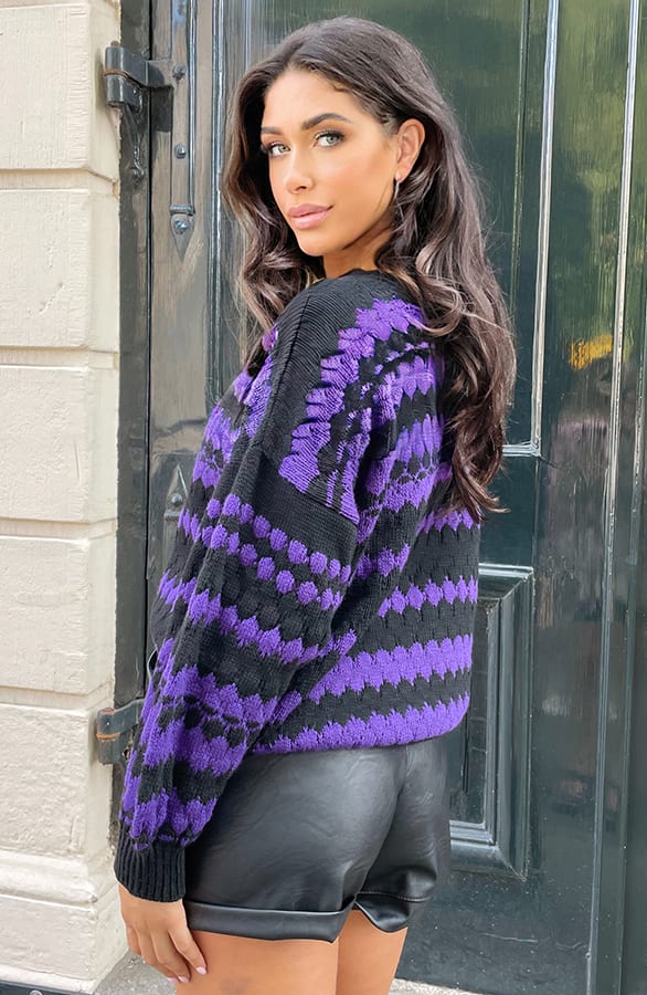 Boho Knitted Sweater Dark Purple – shoparchief, foto 3