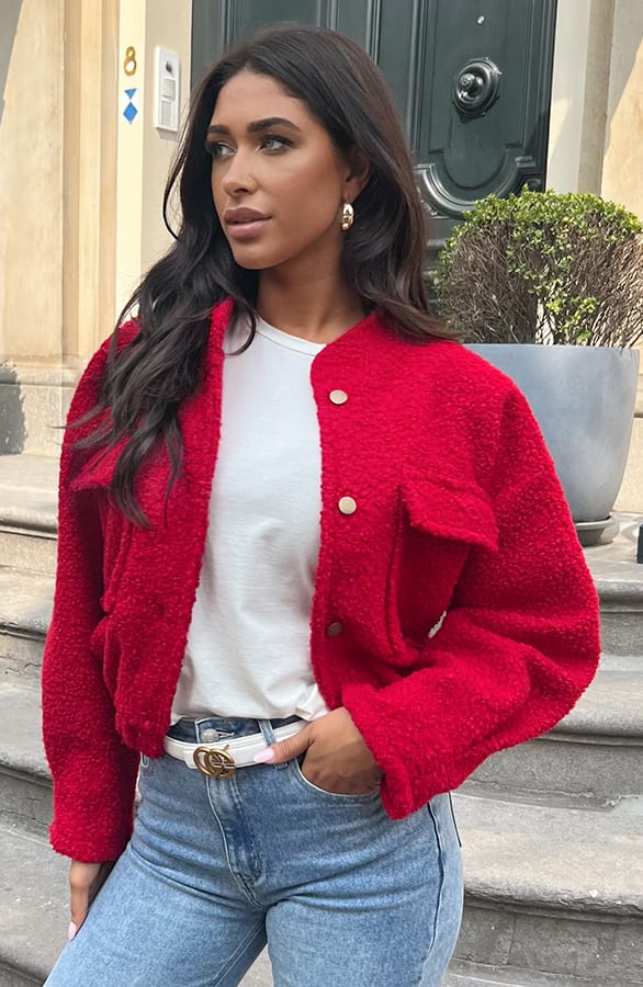 Bouclé Bomber Jacket Rood – shoparchief, foto 6