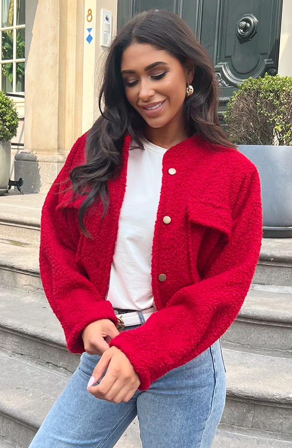 Bouclé Bomber Jacket Rood – shoparchief, foto 1