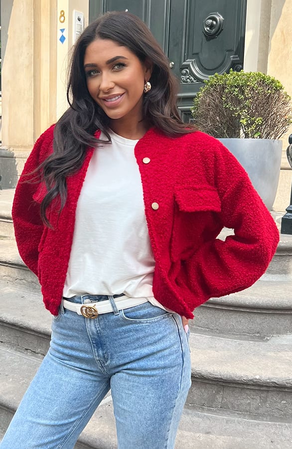 Bouclé Bomber Jacket Rood – shoparchief, foto 7