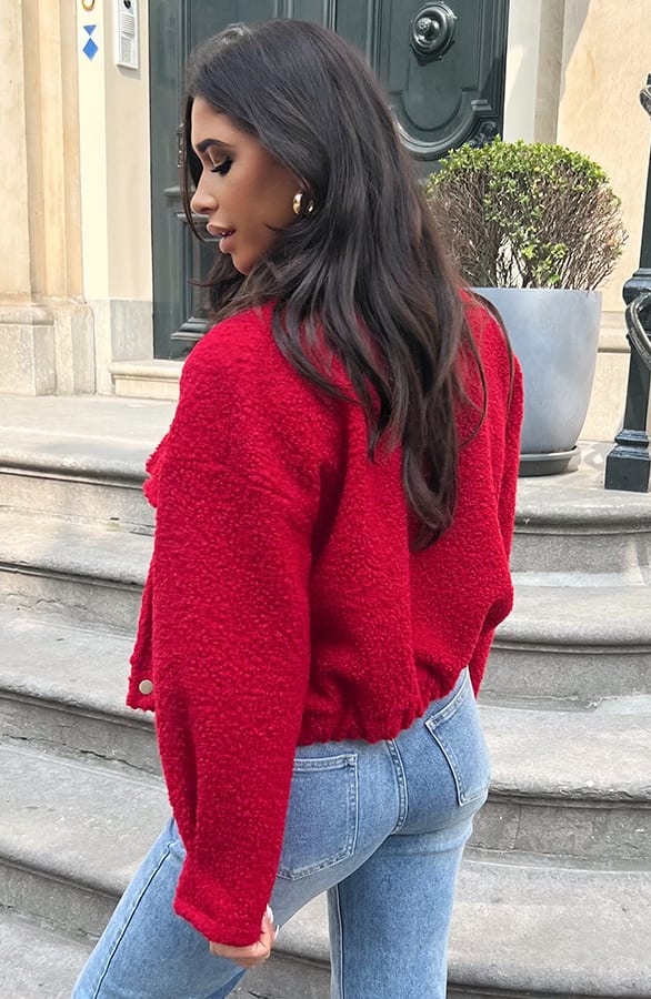 Bouclé Bomber Jacket Rood – shoparchief, foto 4