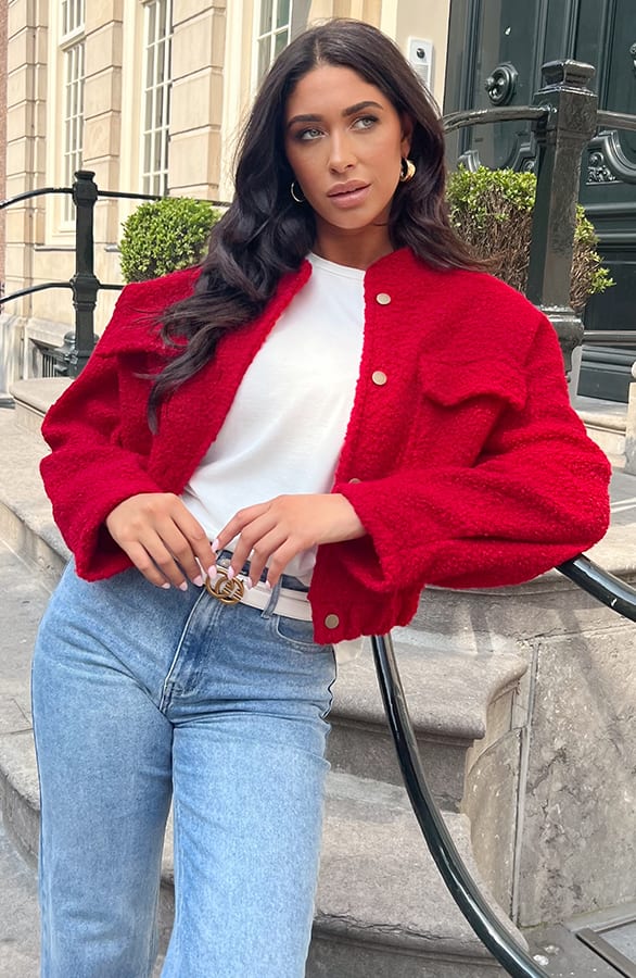 Bouclé Bomber Jacket Rood – shoparchief, foto 3