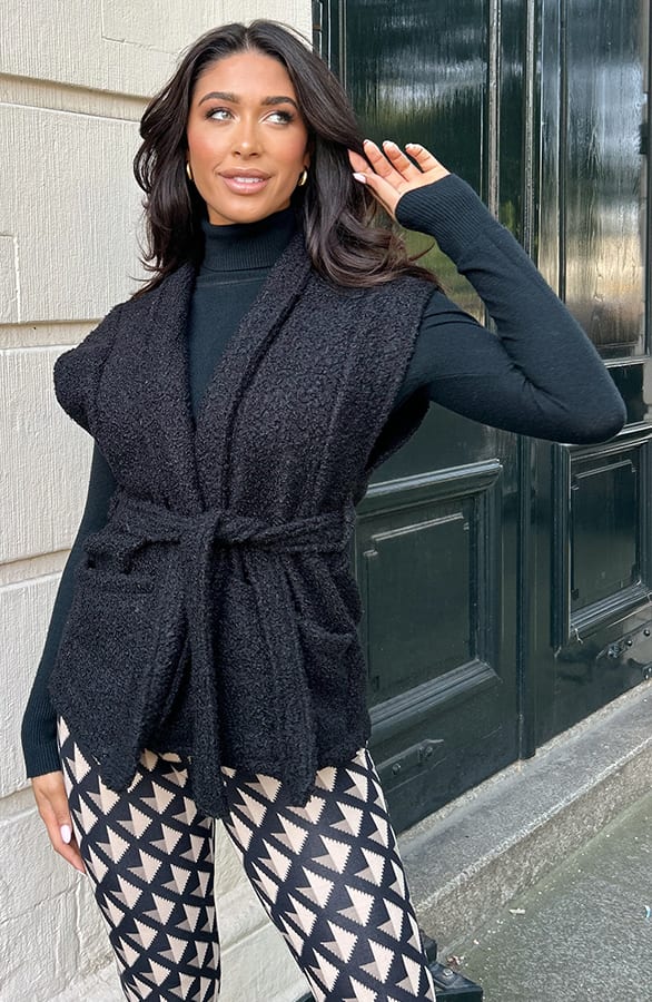 Bouclé Gilet Met Ceintuur Zwart – shoparchief, foto 5