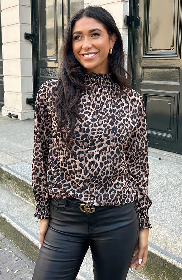 Col Blouse Leopard Camel – shoparchief, foto 3