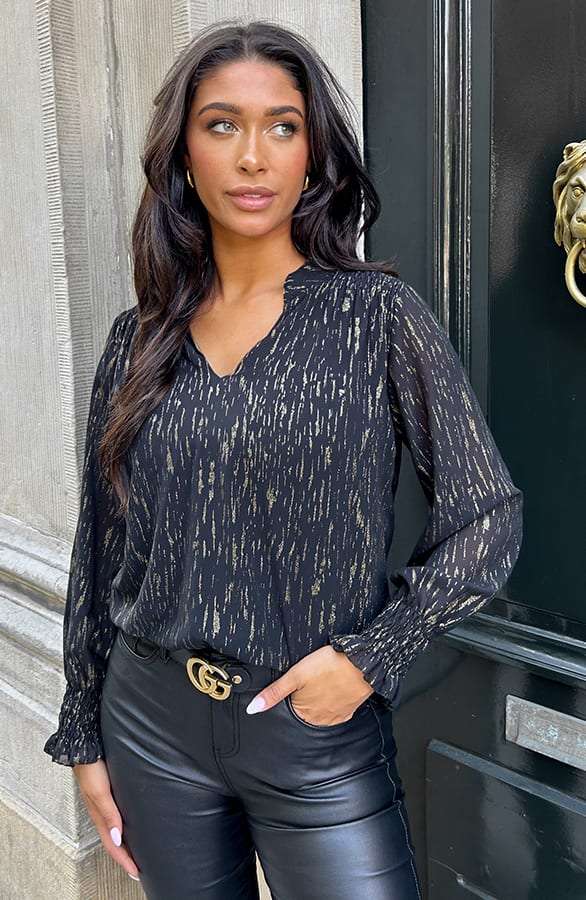Deluxe V-hals Blouse Gold – blouses, foto 8