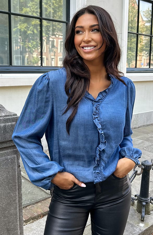 Denim Ruffle Blouse – blouses, foto 6