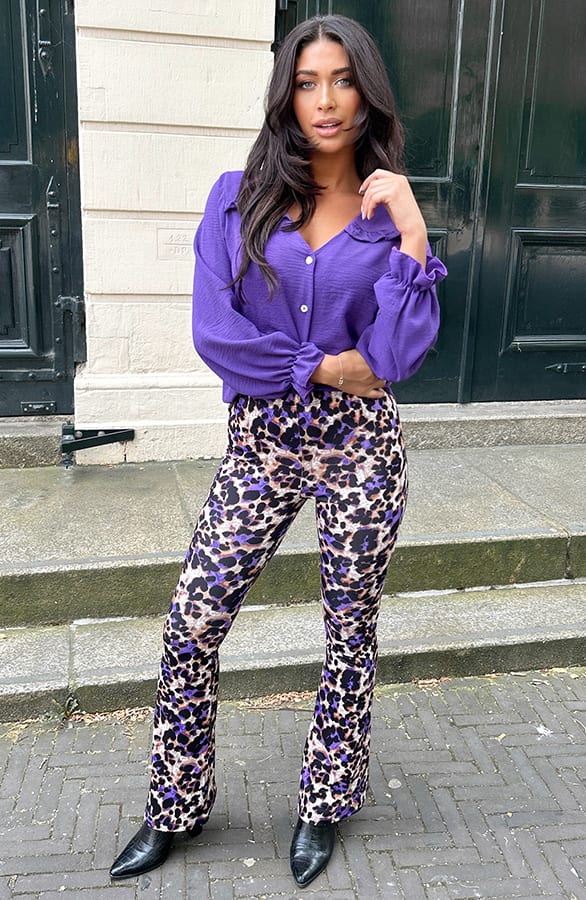 Flared Broek Panterprint Purple – shoparchief, foto 4