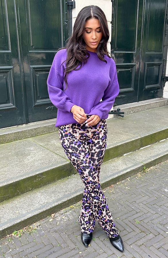Flared Broek Panterprint Purple – shoparchief, foto 5