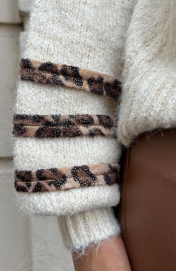 Leopard Detail Sleeve Sweater Ecru – shoparchief, foto 6