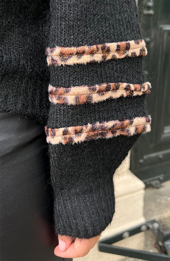 Leopard Detail Sleeve Sweater Zwart – shoparchief, foto 6
