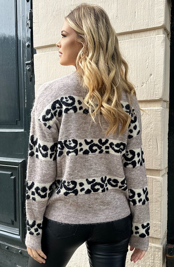 Leopard Stripe Sweater Beige – shoparchief, foto 4