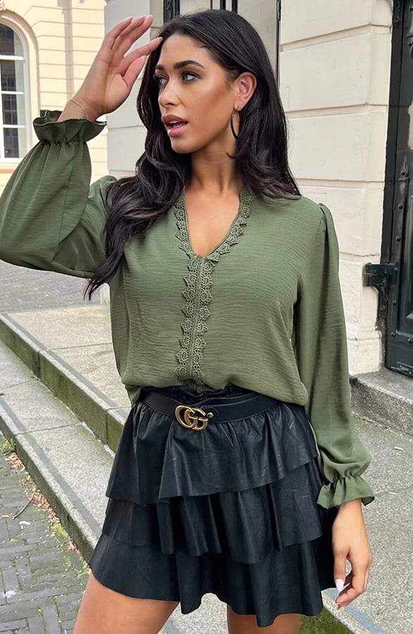 Long Sleeve Lace Blouse Army – shoparchief, foto 5