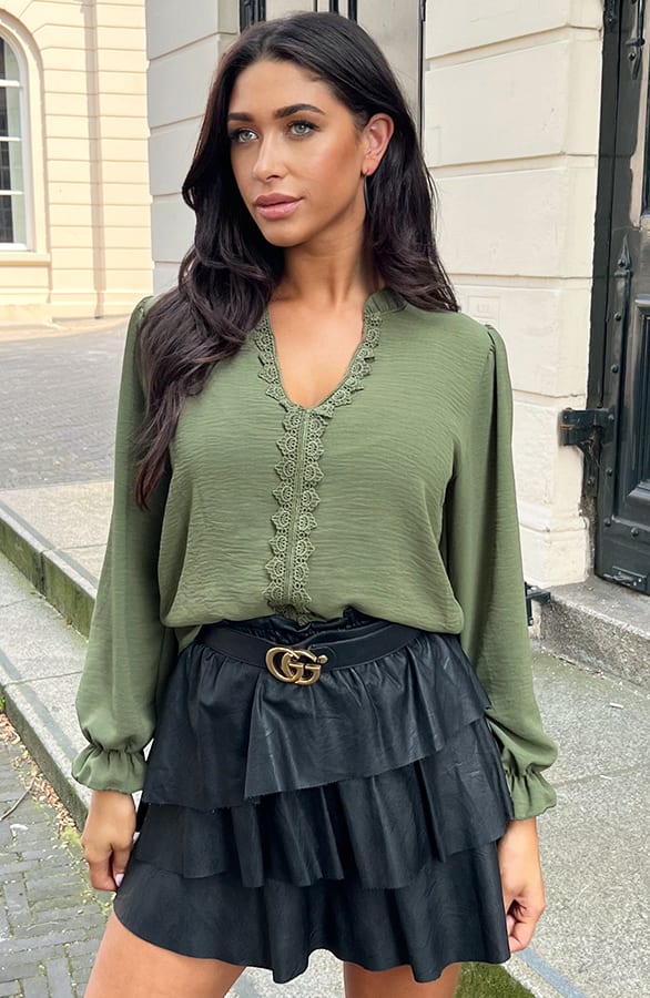 Long Sleeve Lace Blouse Army – shoparchief, foto 1