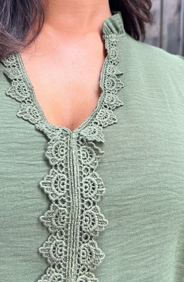 Long Sleeve Lace Blouse Army – shoparchief, foto 6