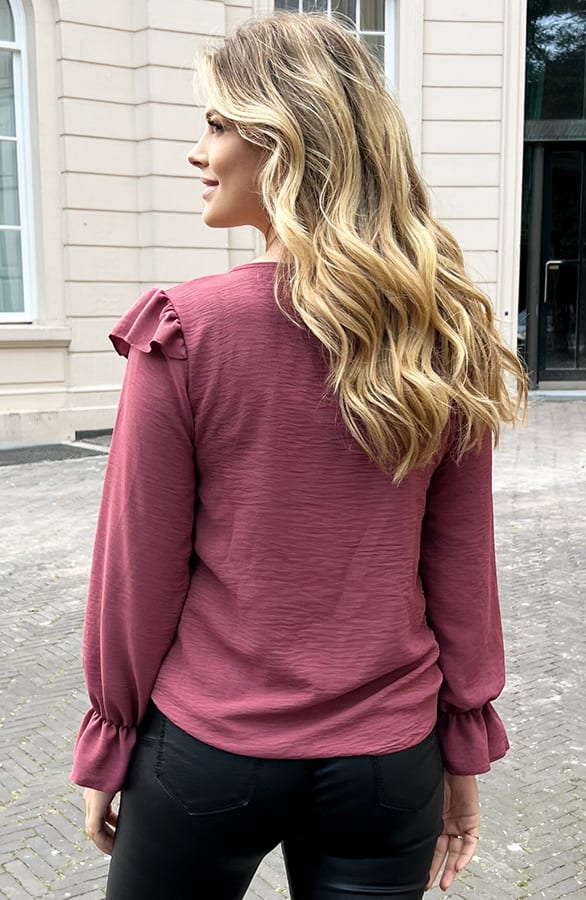 Long Sleeve Ruches Blouse Dust Roze – shoparchief, foto 4