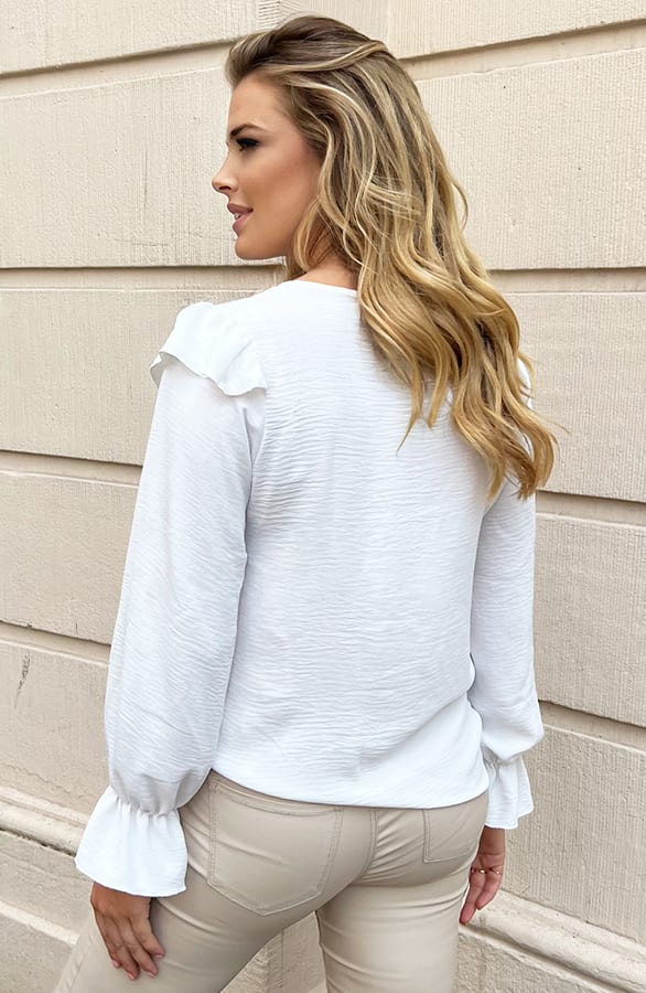 Long Sleeve Ruches Blouse Ecru – shoparchief, foto 3