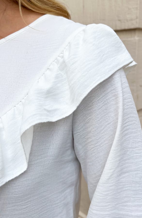 Long Sleeve Ruches Blouse Ecru – shoparchief, foto 8