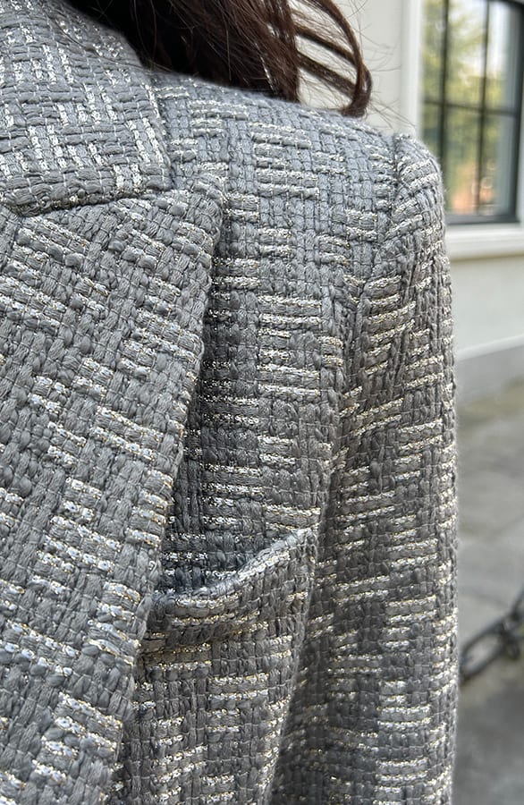 Luxury Bouclé Blazer Grijs – shoparchief, foto 6