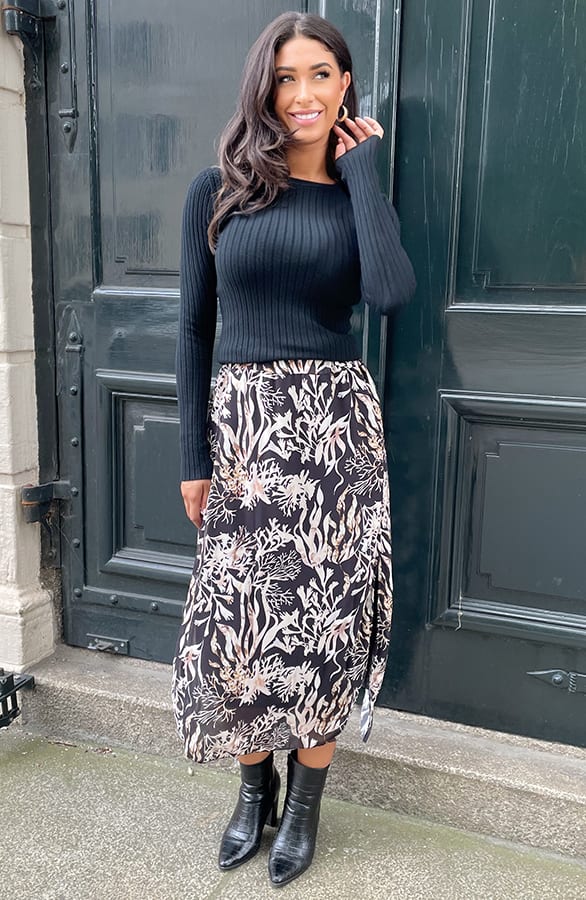 Midi Split Rok Flower Zwart – shoparchief, foto 9