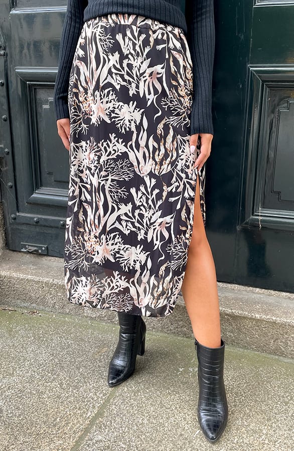 Midi Split Rok Flower Zwart – shoparchief, foto 7