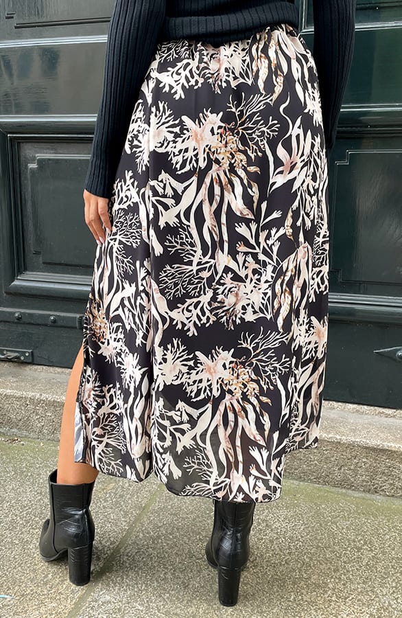 Midi Split Rok Flower Zwart – shoparchief, foto 8