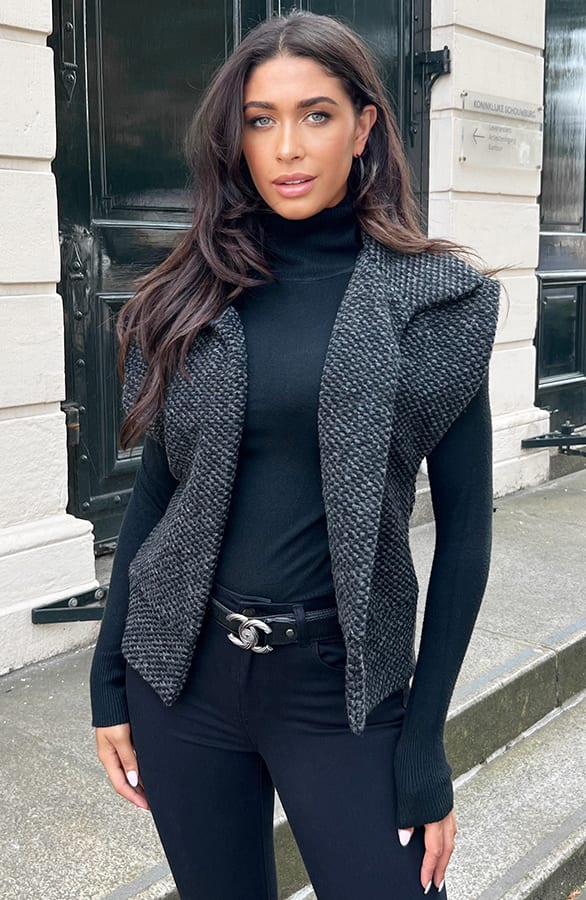 Oversized Woven Gilet Dark Grey Melange – shoparchief, foto 9