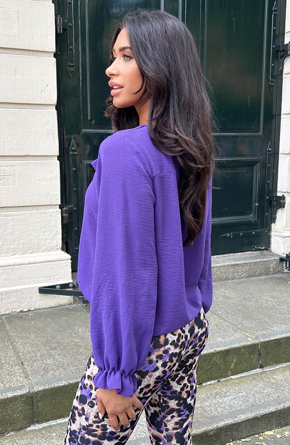 Ruffle Blouse Met Pofmouwen Dark Purple – blouses, foto 3