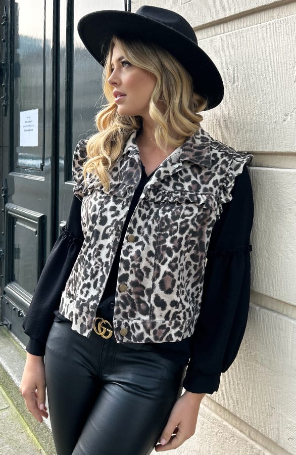 Ruffle Denim Gilet Leopard – shoparchief, foto 1