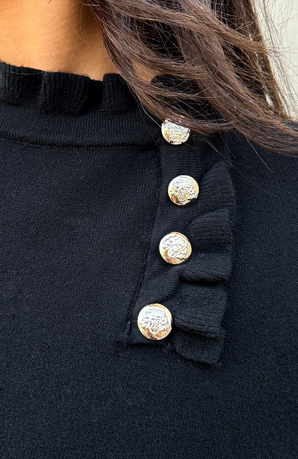 Ruffle Trui Met Knopen Zwart – shoparchief, foto 6