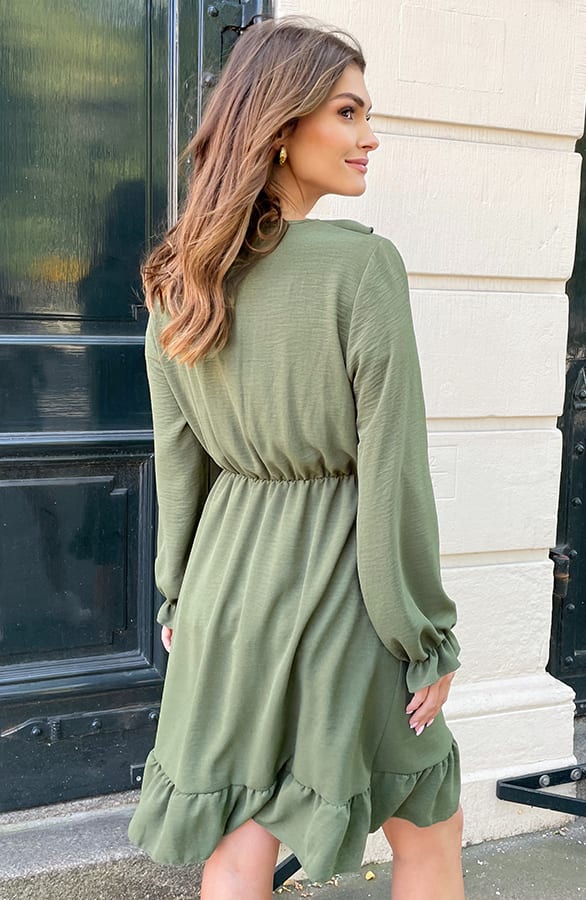 Ruffle V-hals Jurk Army – shoparchief, foto 2