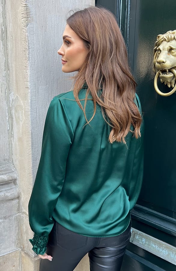 Satijnen Col Blouse Smaragd – shoparchief, foto 2