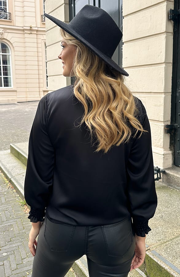 Satijnen Col Blouse Zwart – blouses, foto 4