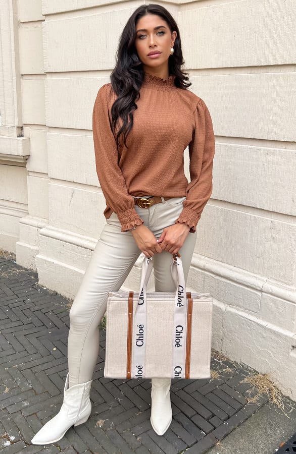 Smocked Rollkragen Bluse Cognac, Shoparchiv, Foto 8