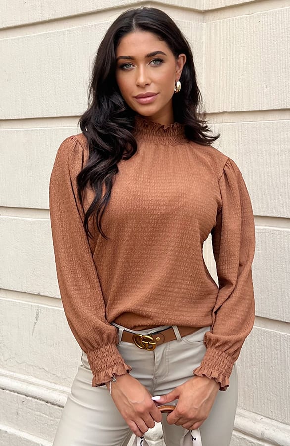 Smocked Rollkragen Bluse Cognac, Shoparchiv, Foto 5