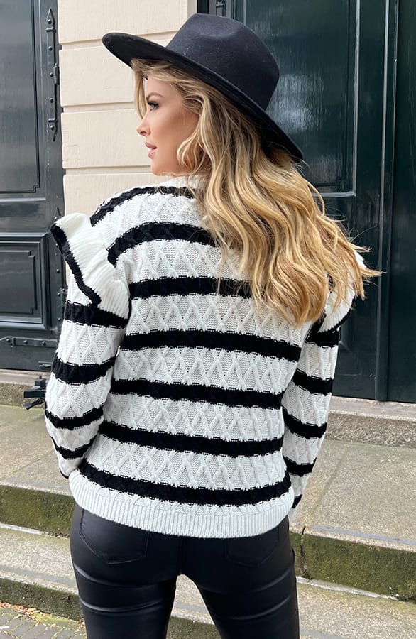 Strepen Trui Ruffle Detail Zwart – shoparchief, foto 2