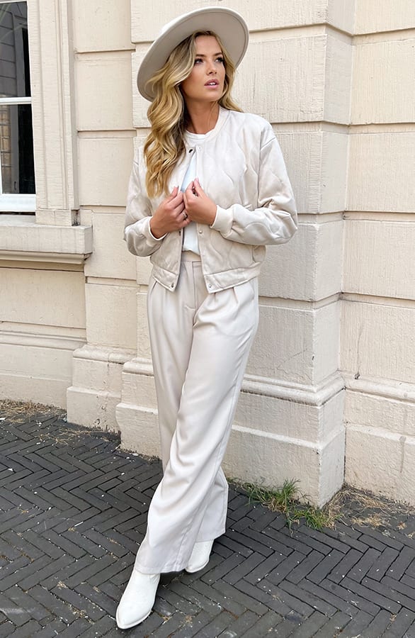 Suede Bomber Jacket Beige – jassen, foto 6