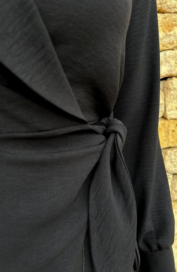 Wrap Dress Button Vegas Zwart – shoparchief, foto 6