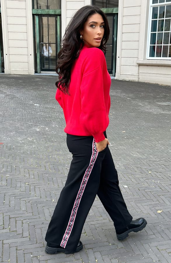 Yves Bies Straight Leg Pantalon Zwart Leopard – shoparchief, foto 8