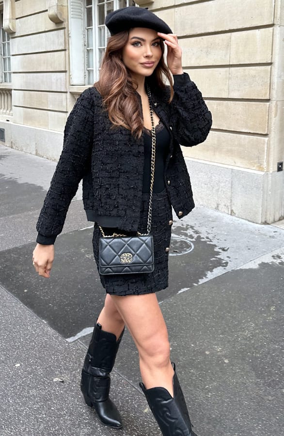 Bouclé Button Skort Zwart – skorts, foto 4