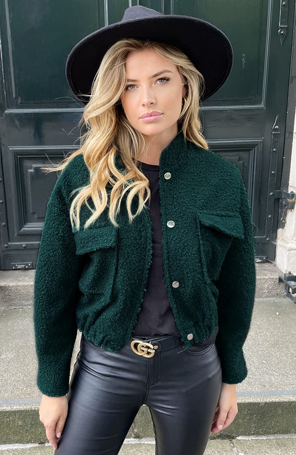 Bouclé Bomber Jacket Smaragd – shoparchief, foto 1