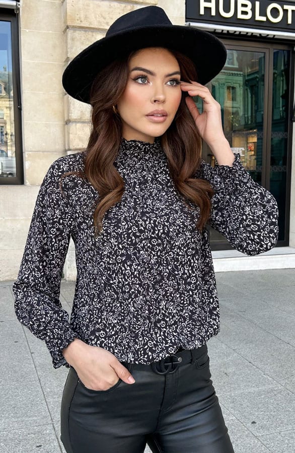 Col Blouse Print Floral Black – shoparchief, foto 1