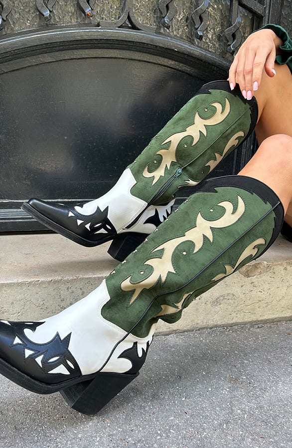 Cowboy Boots Detailed Groen – shoparchief, foto 3