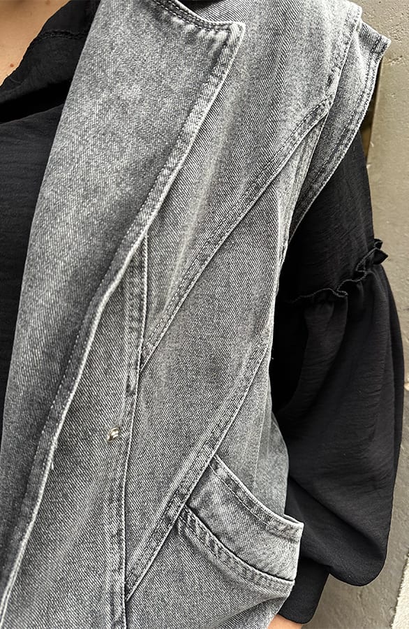 Denim Detailed Gilet Grijs – shoparchief, foto 9