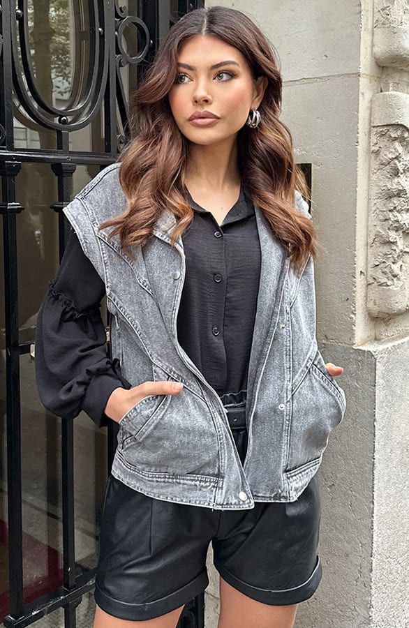 Denim Detailed Gilet Grijs – shoparchief, foto 8