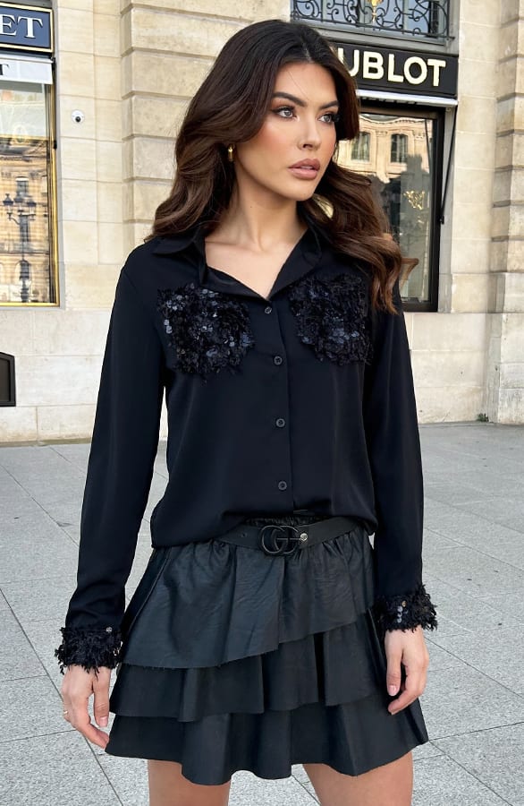 Feather Pocket Blouse Zwart – shoparchief, foto 2