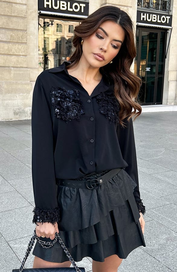 Feather Pocket Blouse Zwart – shoparchief, foto 6