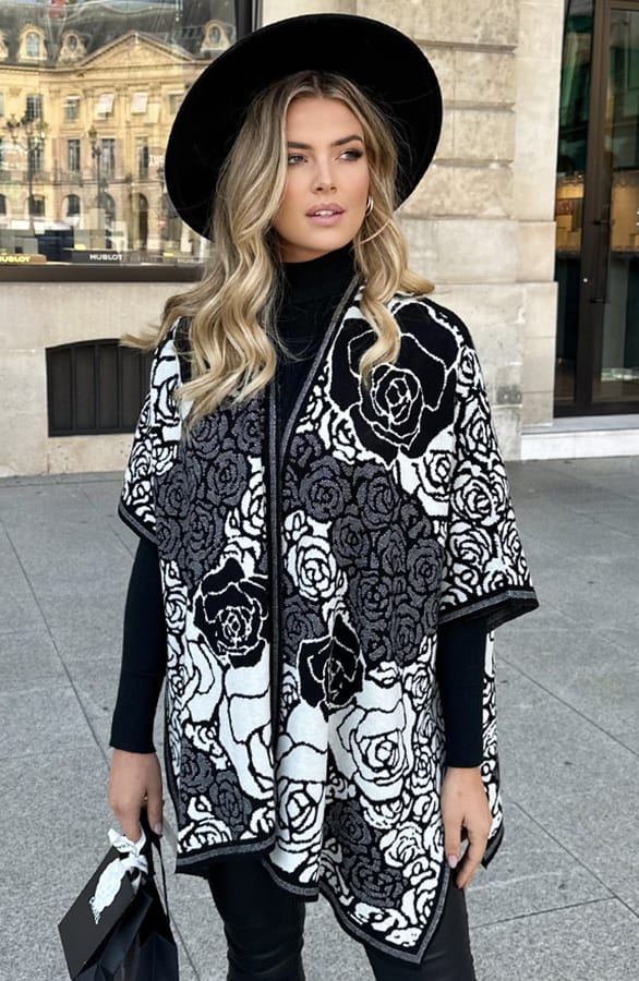Floral Poncho Zwart – shoparchief, foto 6