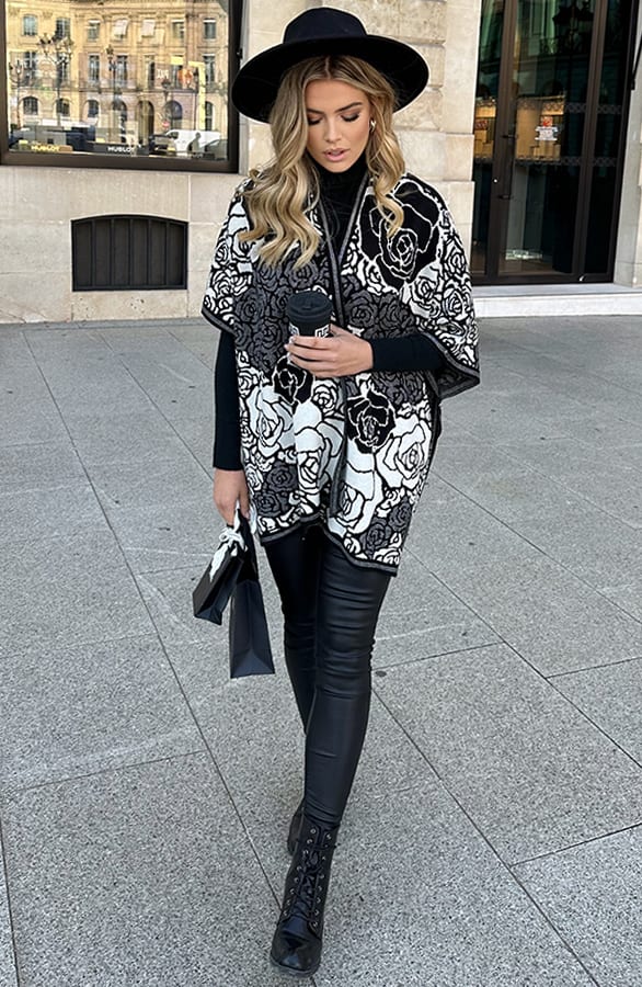 Floral Poncho Zwart – shoparchief, foto 7