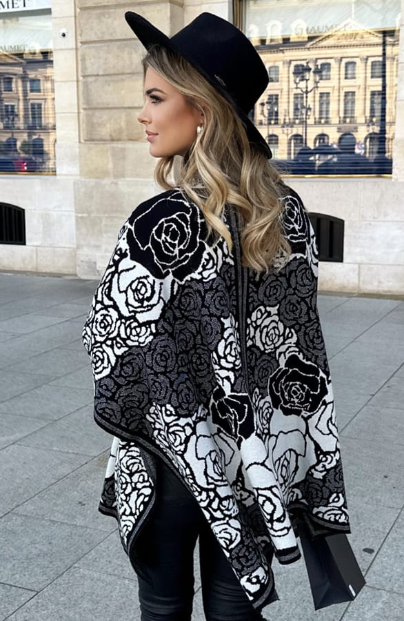 Floral Poncho Zwart – shoparchief, foto 8